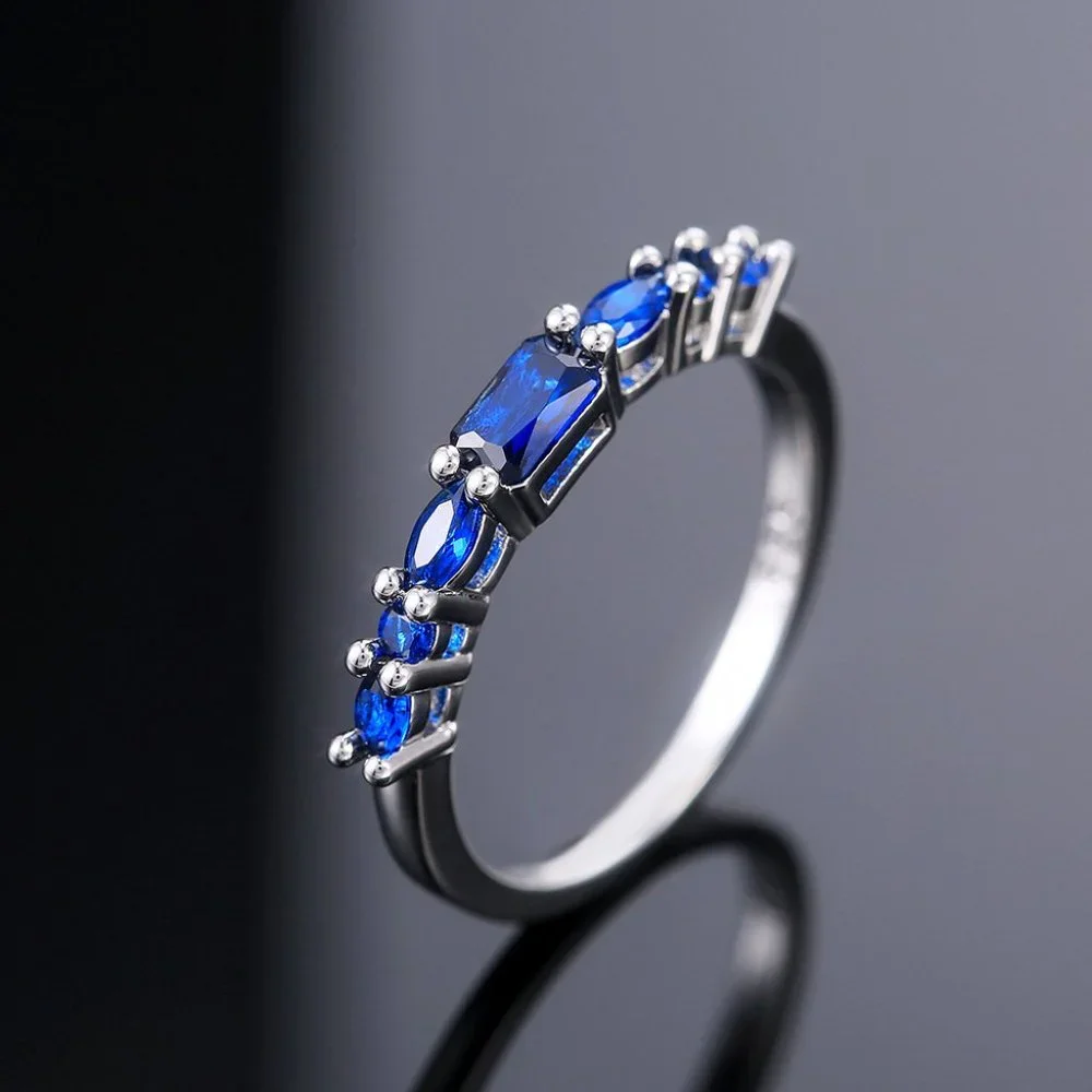 ✨ Tiny Rectangular Bright Royal Blue Shiny Zircon Trendy Ring Women, PD6…
